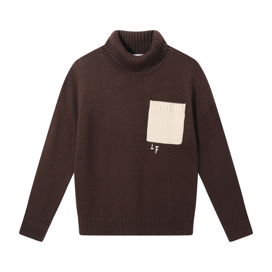 Patched Brown Turtleneck
