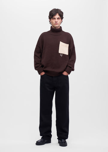 Patched Brown Turtleneck