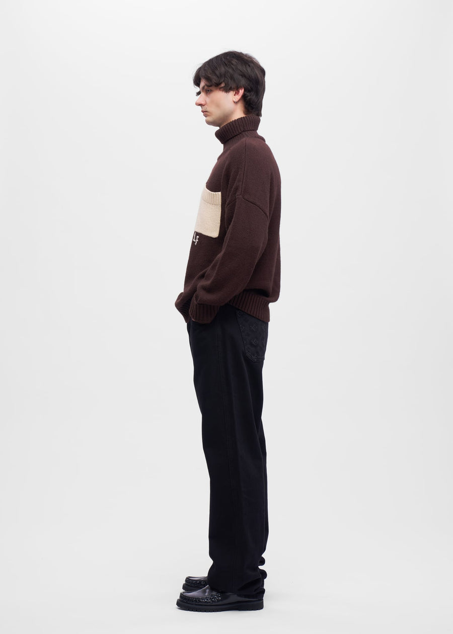 Patched Brown Turtleneck