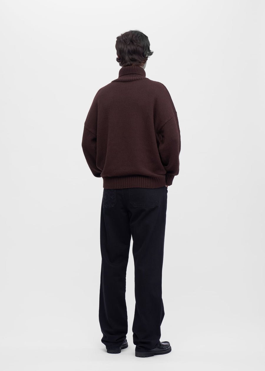 Patched Brown Turtleneck