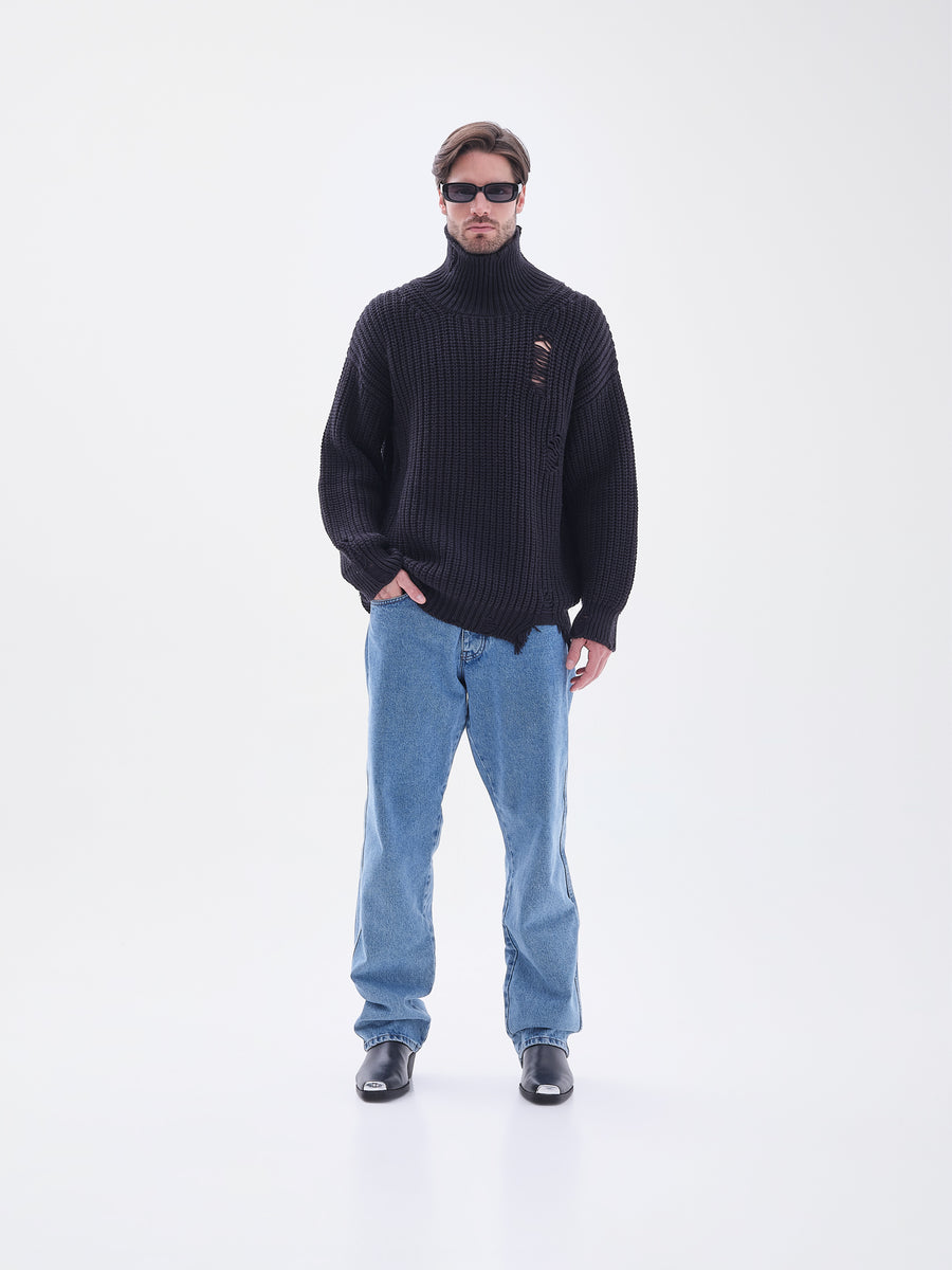 Destroyed Black Turtleneck