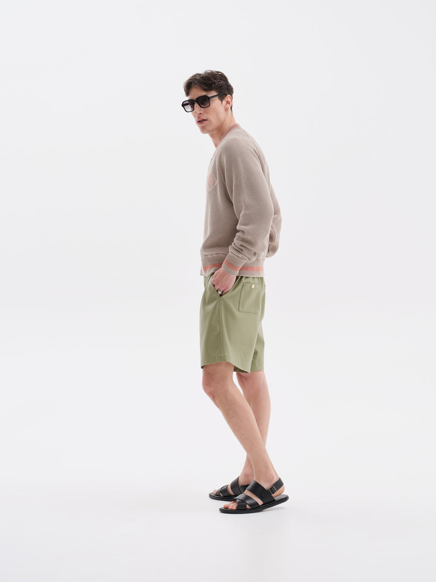 V.Leather Green Shorts
