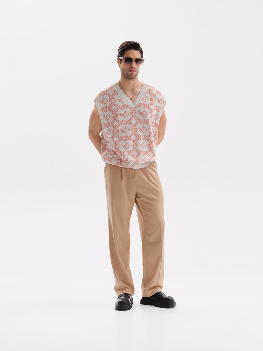 Beige Wide Fitted Pants
