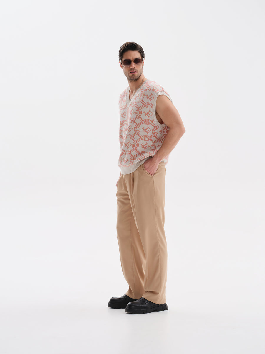 Beige Wide Fitted Pants