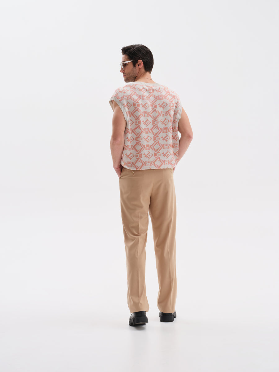 Beige Wide Fitted Pants