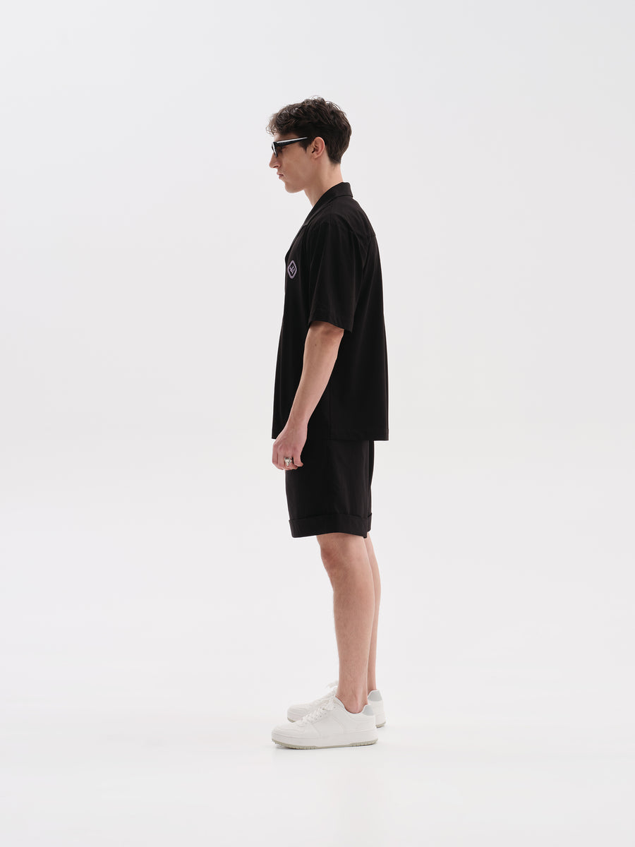 Black Wide Fitted Shorts
