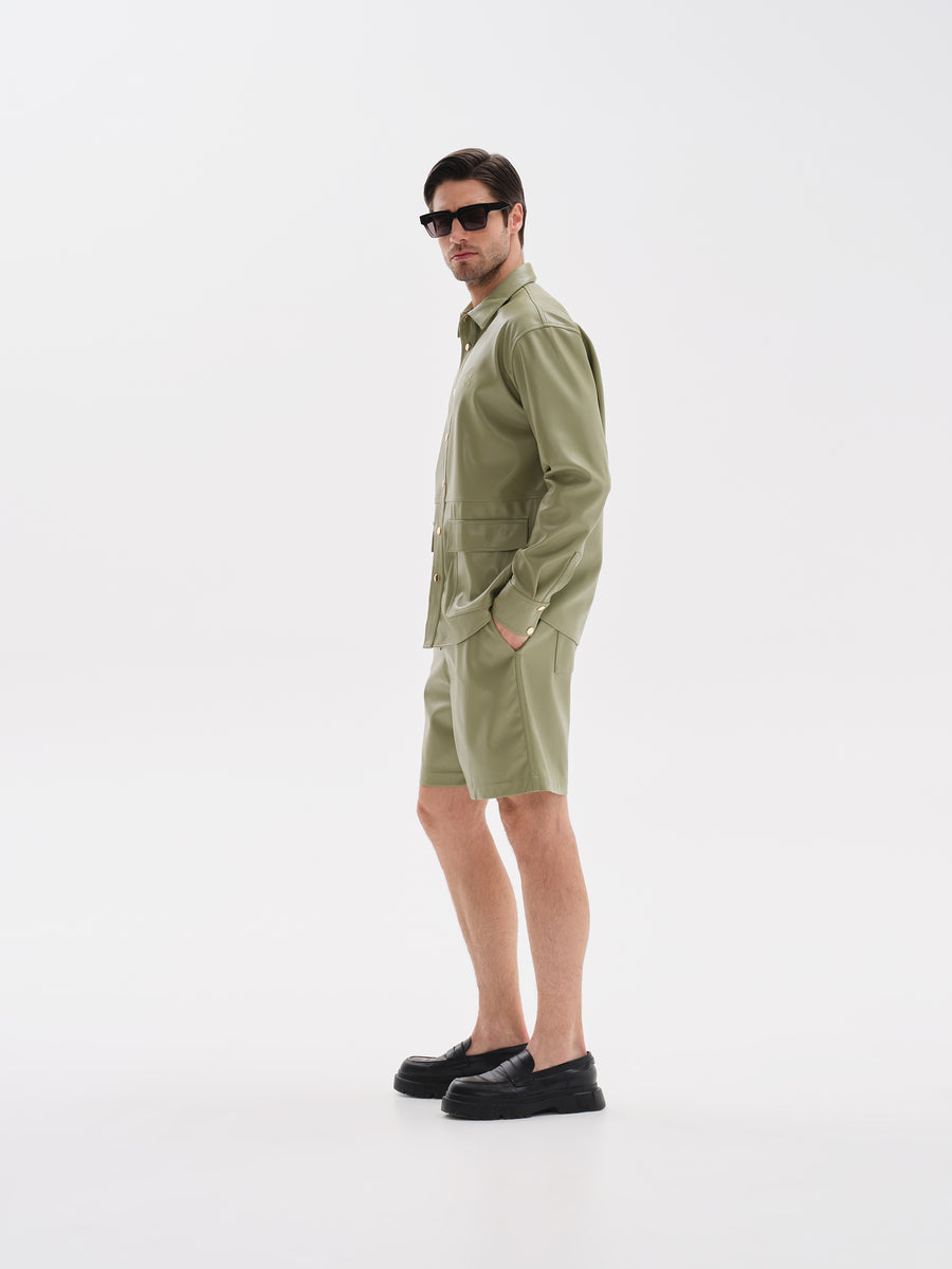 V.Leather Green Overshirt