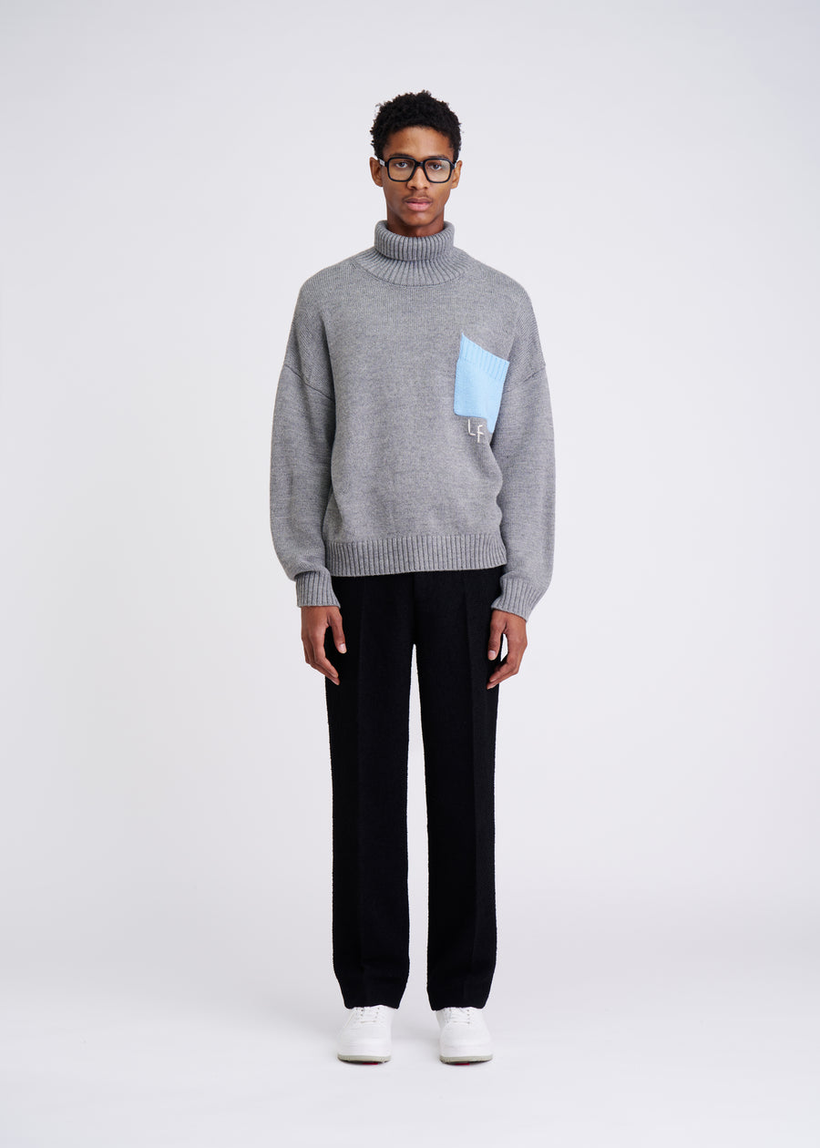 Patched Gray Turtleneck