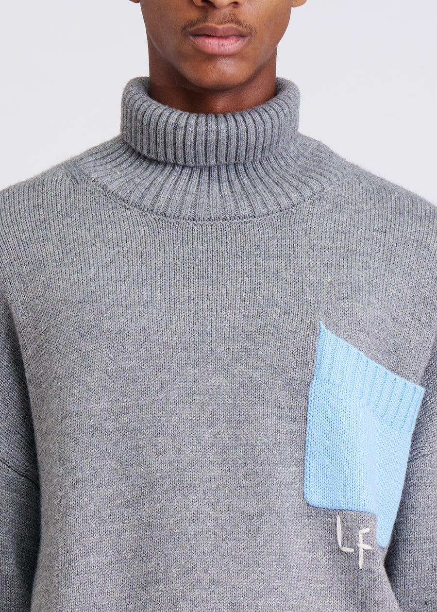 Patched Gray Turtleneck