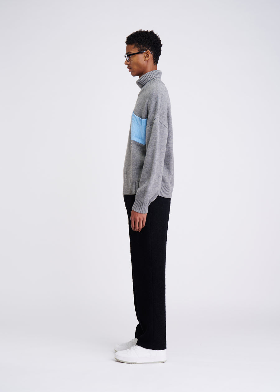 Patched Gray Turtleneck
