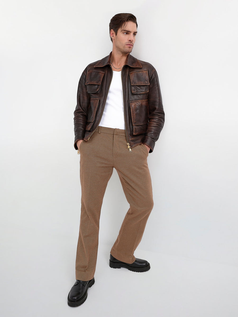 Flared Herringbone Pants